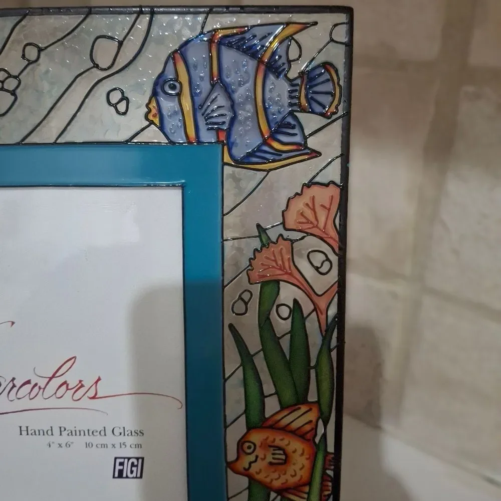 Figi Vintage Picture Frame 4x6 Stained Glass Colorful Tropical Fish Sea Life Vtg